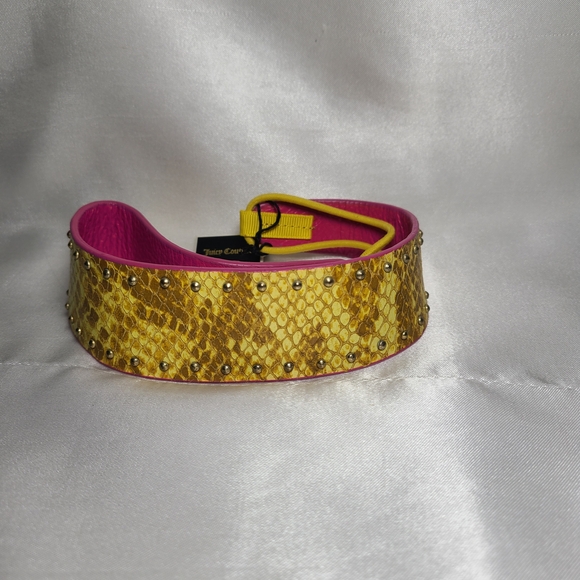 Juicy Couture Reversible Pink and Yellow Snake Print Headband Leather Gift - Picture 2 of 7
